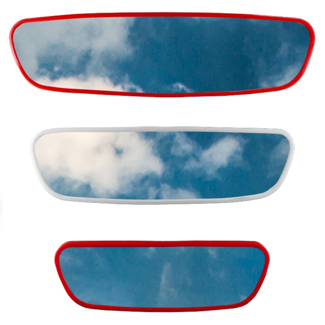 Universal Diamond Curved Arm 3-Piece Rear View Mirror Set Red White TECHNICAL DRAWINGS