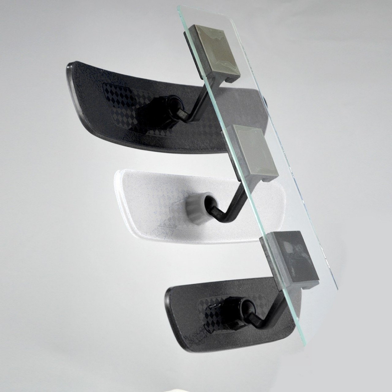 Universal Diamond Curved Arm 3-Piece Rear View Mirror Set Black White TECHNICAL DRAWINGS