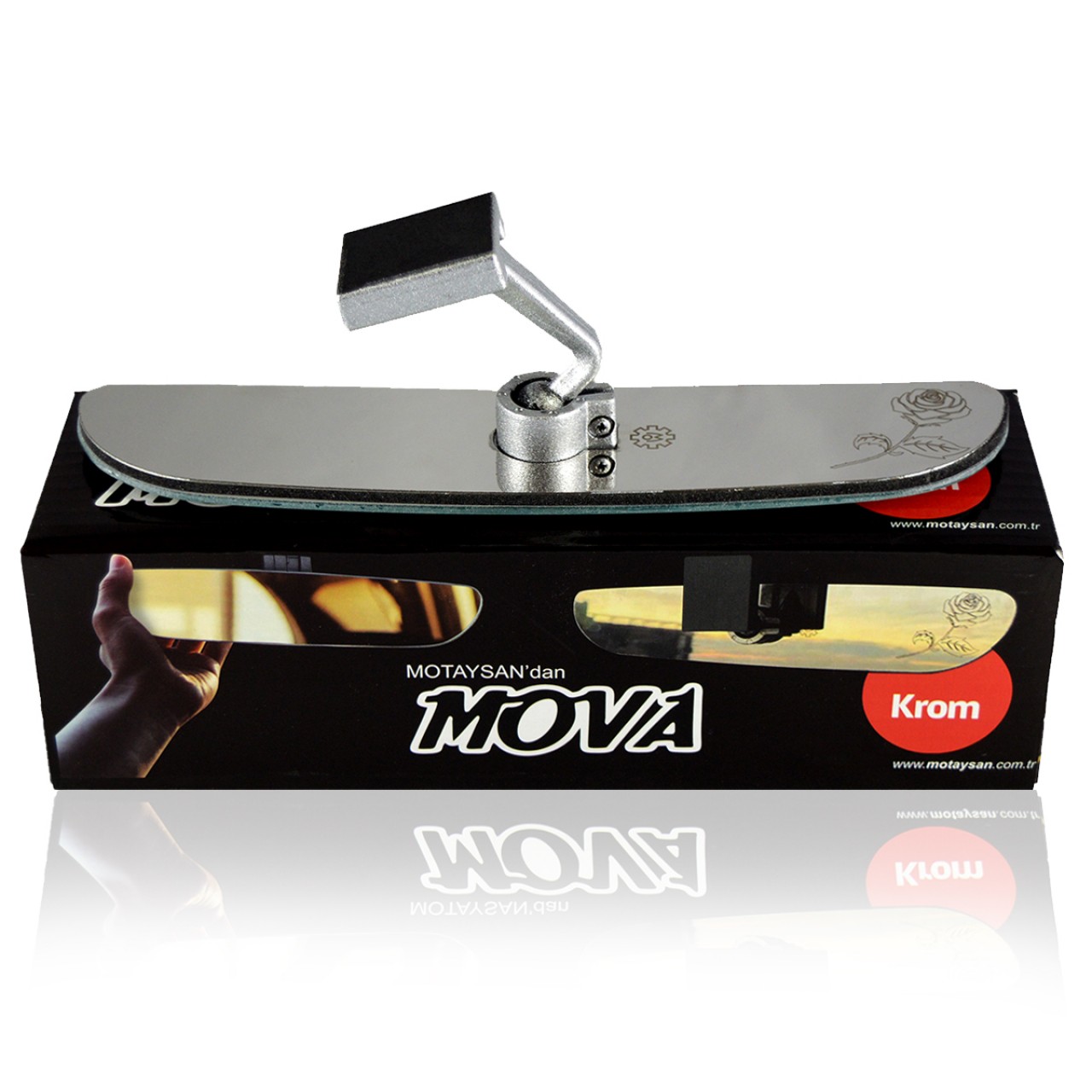 Mova Chrome-5 Bent Arm Universal Interior Rear View Mirror 250x50 mm TECHNICAL DRAWINGS