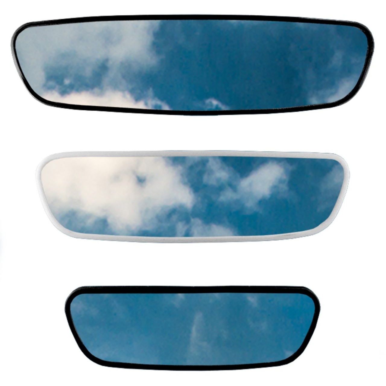 Universal Diamond Curved Arm 3-Piece Rear View Mirror Set Black White TECHNICAL DRAWINGS