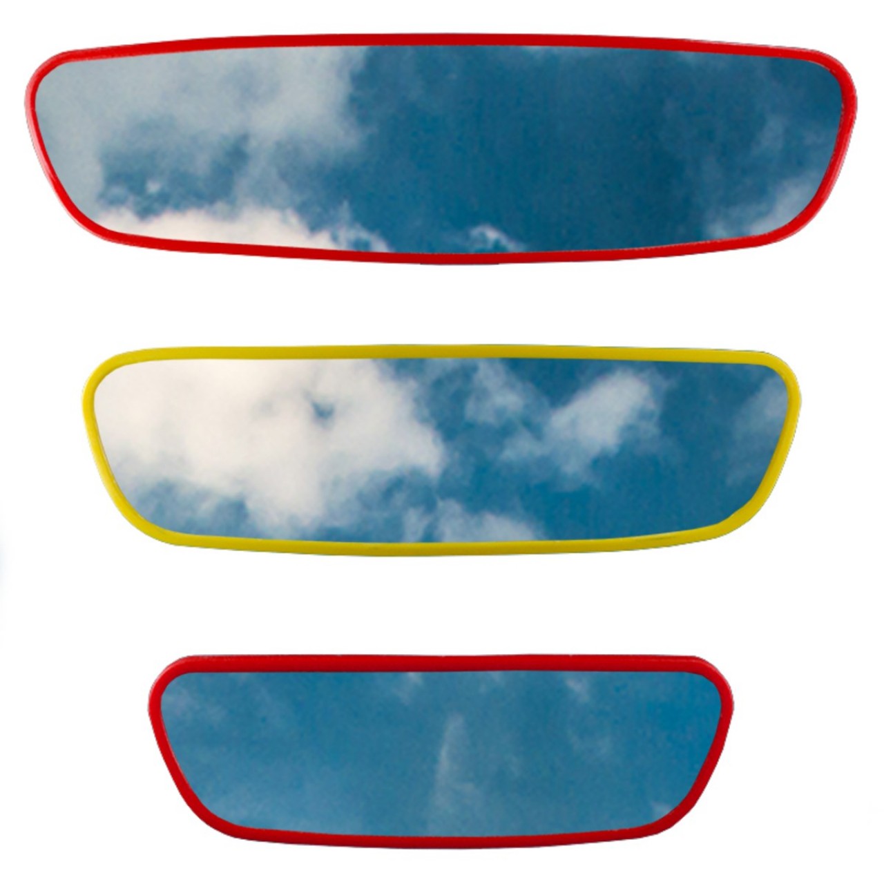 Universal Diamond Curved Arm 3-Piece Rearview Mirror Set Yellow Red TECHNICAL DRAWINGS