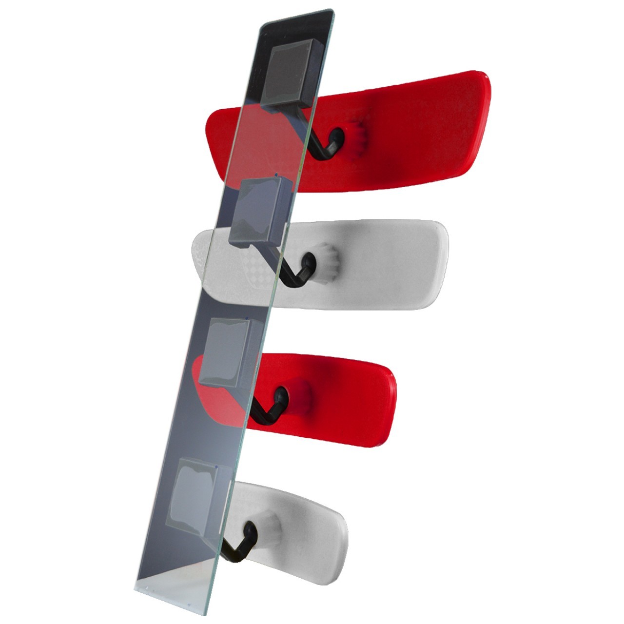 Universal Diamond Oblique Armed 4-Piece Rear View Mirror Set Red White